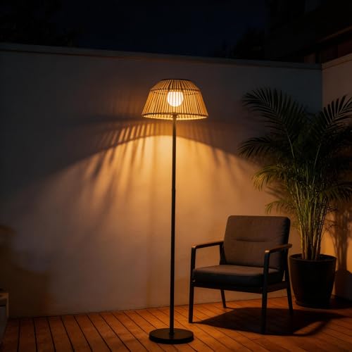 DJGIFI Lámpara Solar Exterior Impermeable 3 Alturas - Luz Auto-On al Anochecer, Diseño de Mimbre para Terraza, Jardín, Balcón - Ambiente Acogedor Sin Cables