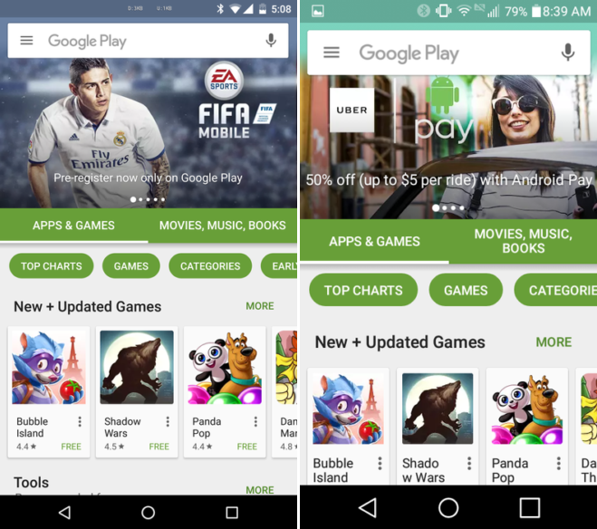 Google está probando varios cambios en la interfaz de Google Play