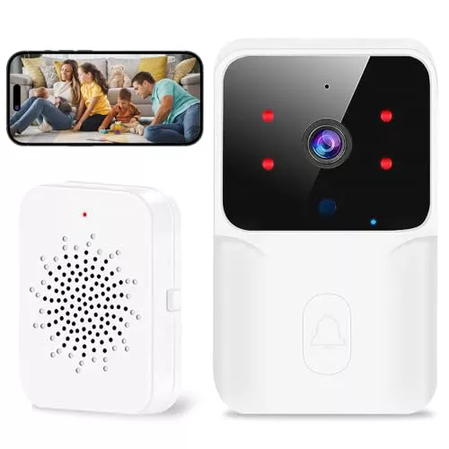 Genérico Timbre Videoportero Inalámbrico con Cámara HD 1080P, Videocitofono WiFi, Resistente al Agua, Visión Nocturna, Intercomunicador Bidireccional y Aplicación Móvil