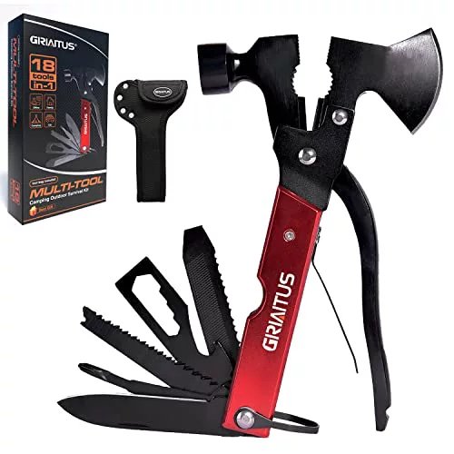 Herramienta Multiuso 18en1 Giriaitus Hacha Multiherramienta Kit Supervivencia Regalos Originales para Hombre Para Senderismo, Caza (Rojo)