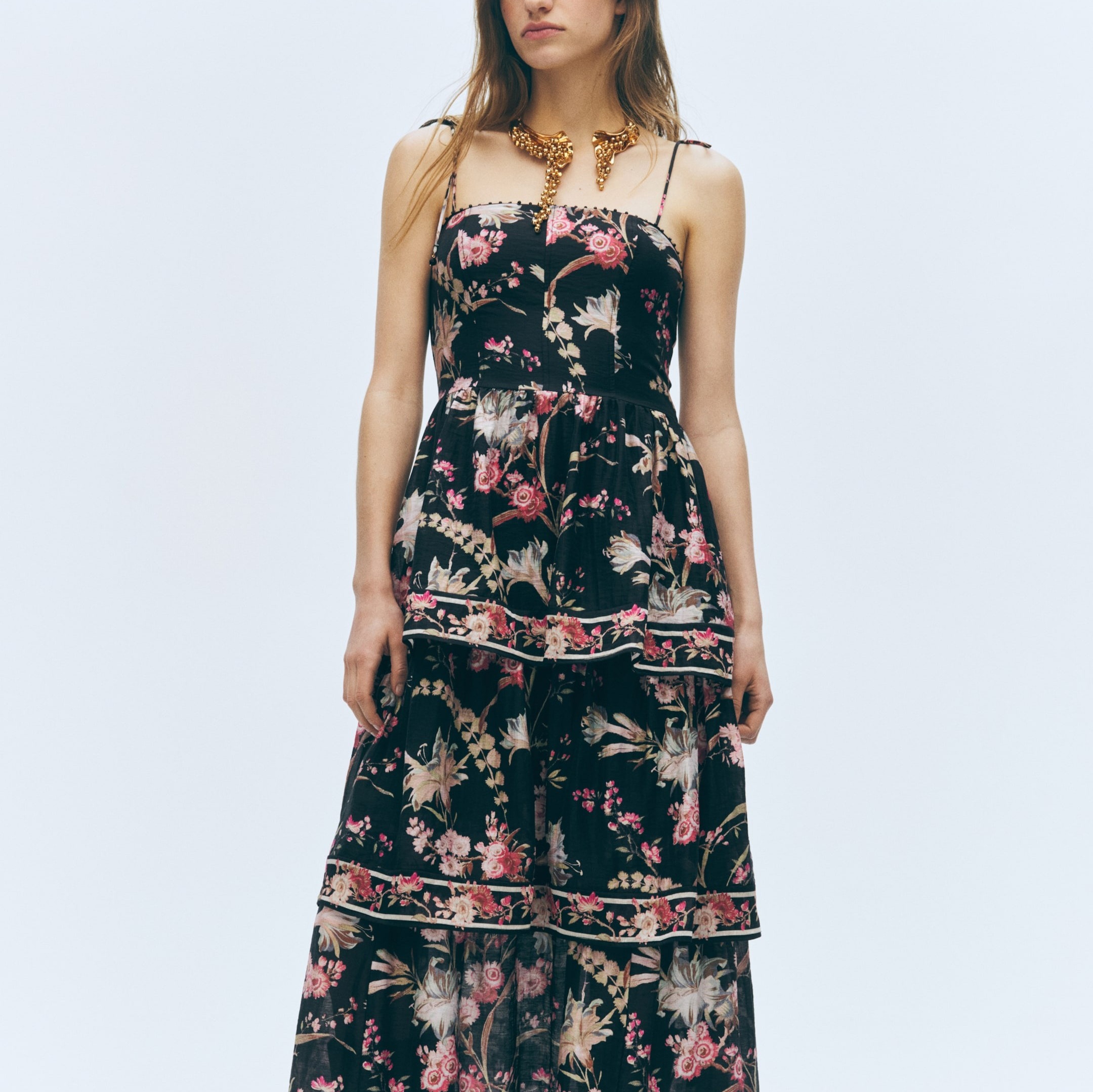 Vestido escalonado en mezcla de lino

