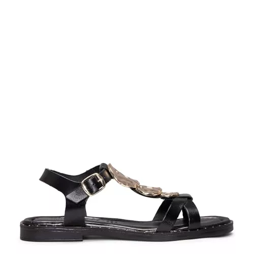 miMaO Sandalias de piel planas NEGRO, EU 38