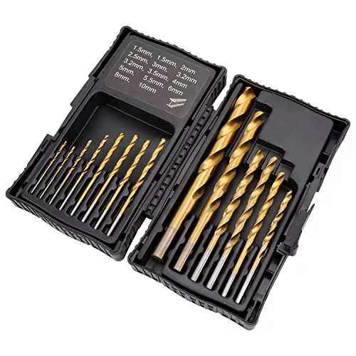 Amazon Basics Juego de brocas de HSS para metal, madera y plástico, 14 piezas, 1,5 - 10 mm