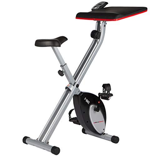 Ultrasport F-Bike Work, bicicleta estática con estación de trabajo, aparato doméstico, bicicleta fitness con consola y sensores de pulso en manillar, plegable, peso máximo usuario, 100 kg, Plata/Negro