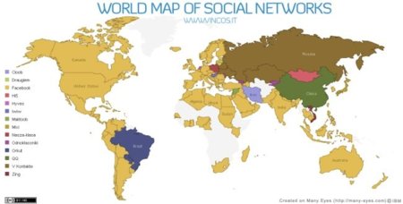 Mapamundi de redes sociales: Facebook líder en 111 de 131 países
