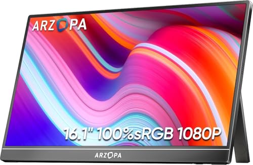 ARZOPA 16.0" 2.5k Monitor Portátil, Pantalla Portatil HDR 2560x1600, 500nits 8bit QHD, Monitor Portátil USB-C HDMI para Portátil, 16:10 IPS, Soporte Unipolar para Mac PC PS4/5 Xbox Switch