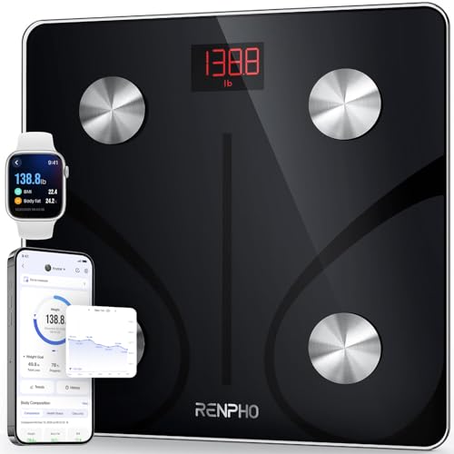 RENPHO Bascula de Baño Digital, Bascula Grasa Corporal y Muscular con App, Bascula Inteligente para Fitness, 13 Monitores de Composición Corporal Peso IMC Muscular, Elis 1