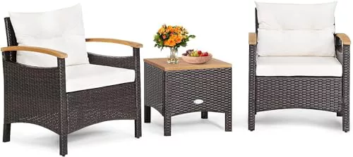 GIANTEX Juego de Muebles de Jardín de Ratán para 2 Personas