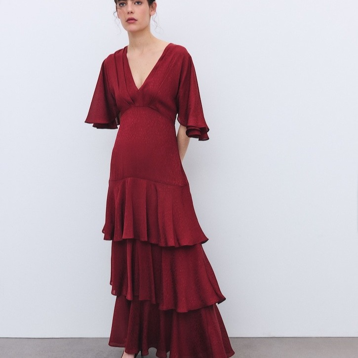 Tintoretto
Vestido manga corta volantes jacquard de mujer