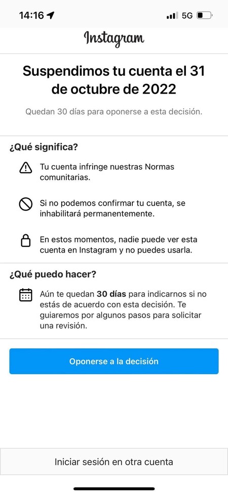 Instagram Suspendida