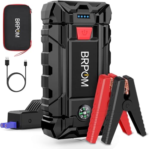 BRPOM Arrancador de Coches, 7000A 21800mAh Arrancador de Baterias de Coche 12V(para 8.0L de Gasolina o 6.5L de Diésel), Jump Starter Portátil, Carga Rápida QC3.0, Espera Larga