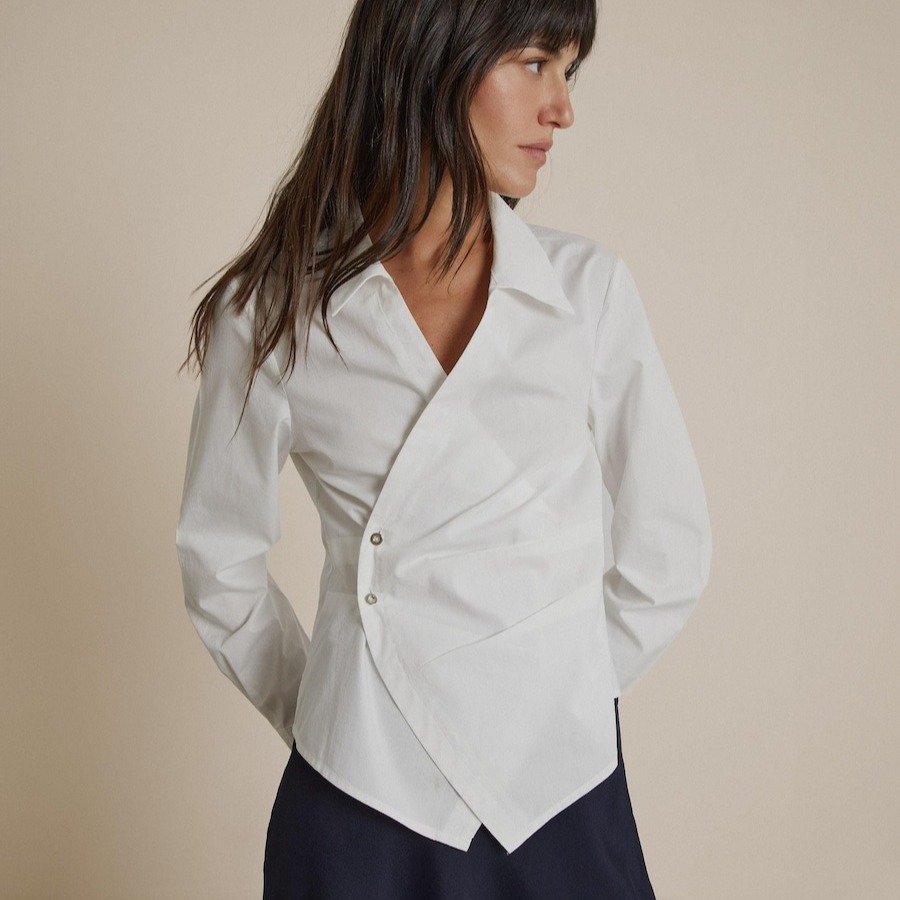 Camisa de mujer 100% algodón con escote cruzado - Trucco - Blanco

