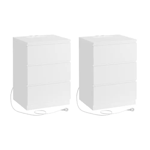 VASAGLE Kailyn Colección - Mesita de Noche con Estación de Carga, Juego de 2