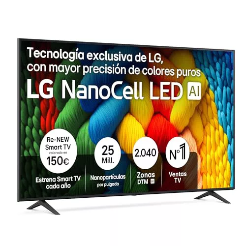 LG 75NANO80A6B - TV 75", 4K NanoCell, Smart TV, LED IA, WebOS 25