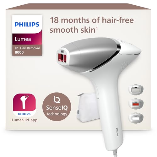 Philips Lumea serie 8000, dispositivo de depilación IPL, alternativa al láser, SenseIQ, 3 accesorios para cuerpo, cara y zonas de precisión, BRI946/00