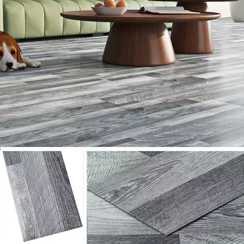 Livelynine Suelo Vinilo Autoadhesivo Madera Gris 90x15CM Vinilo Suelo Cocina Gris 36-Piezas 