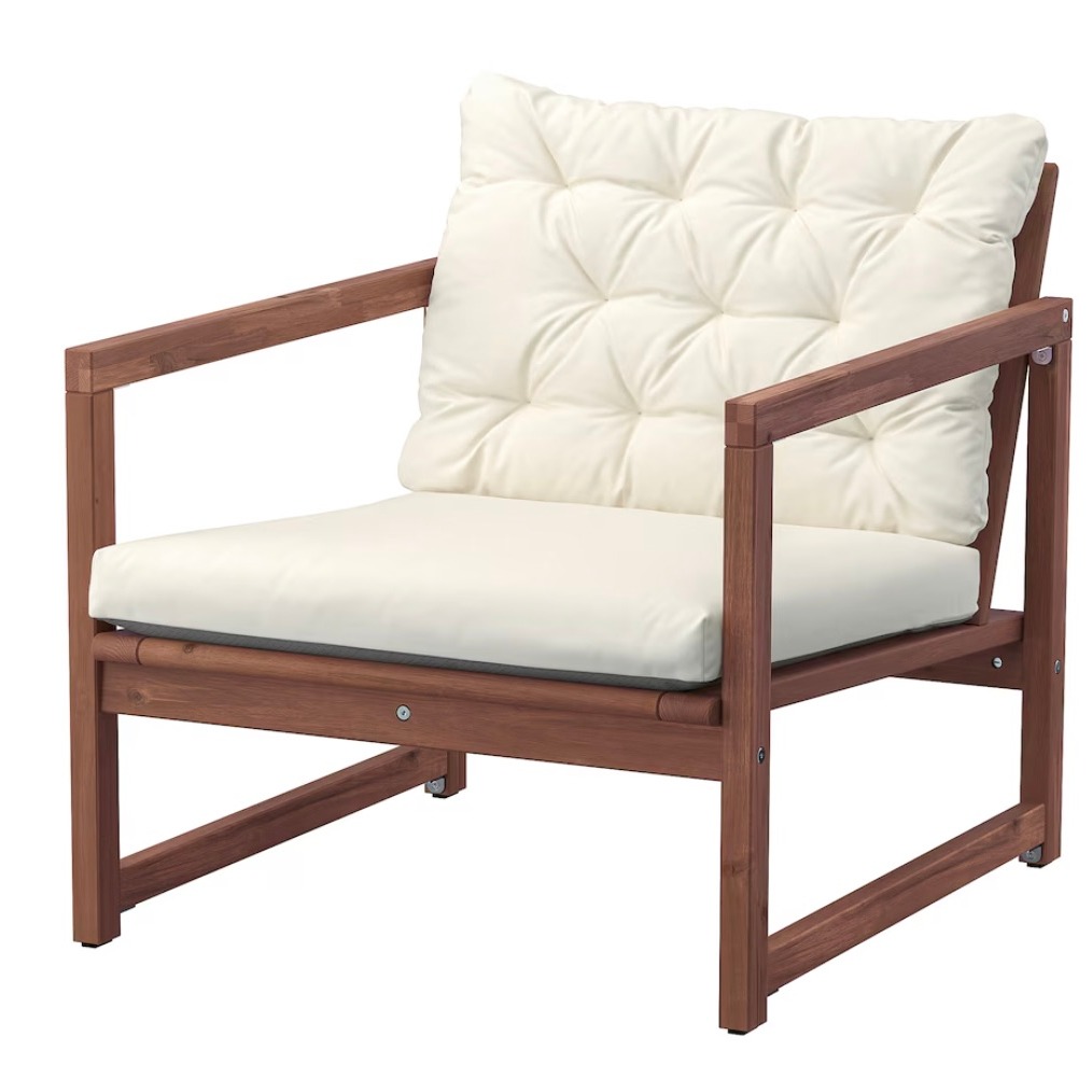 NÄMMARÖ
Sillón de exterior, tinte marrón claro/Kuddarna beige