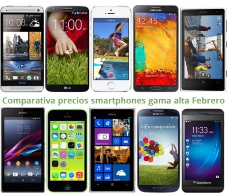Comparativa Precios iPhone 5S, Galaxy Note 3, Lumia 1020, HTC One, LG G2, Xperia Z1 y otros gama alta en Febrero