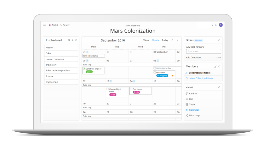 Zenkit Screenshot 04d Calendar Panel