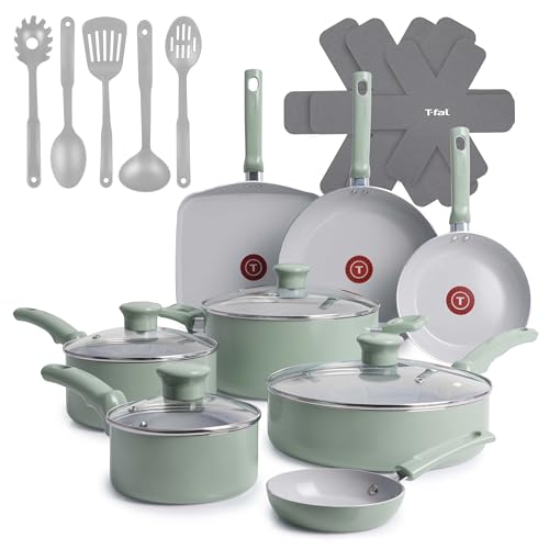 T-Fal Juego de sartenes y ollas antiadherentes Refresh de cerámica, 20 piezas
