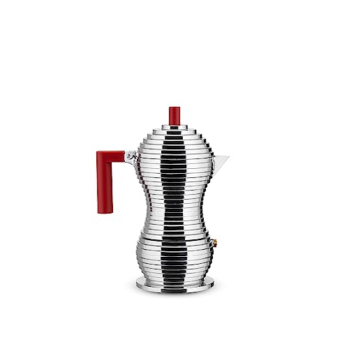 Alessi Pulcina MDL02/03RFM - Cafetera para Café Exprés de Diseño en Aluminio Fundido y PA con Fondo en Acero Magnético, 3 Tazas, Rojo