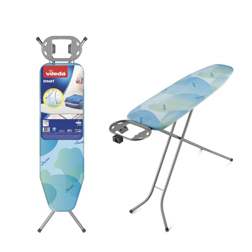 Vileda Smart - Tabla de planchar con patas antideslizantes, óptimo para espacios reducidos, Lava azul, altura ajustable hasta 91 cm. Dimensiones: 114 x 34 cm. Dimesiones plegada: 157cm