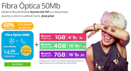Tuenti prueba suerte en la convergencia: descuento en el móvil al contratar la fibra de Movistar