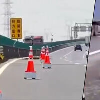 No estamos acostumbrados a ver conos de tráfico que se colocan solos. En China ya los están probando