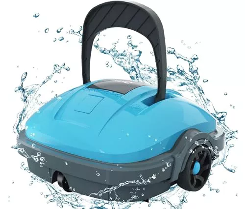Robot Limpiafondos Piscina Electrico sin Cable para Aspirador Piscinas de hasta 50m², Robot Limpiafondos Piscina con Doble Filtración y Estacionamiento Automático, Motores de Doble Tracción
