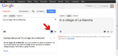 Google Translate ofrece ejemplos de uso de las palabras