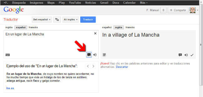 Ejemplos de palabras en Google Translate