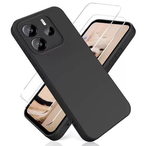 YiKaDa - Funda para Redmi Note 14 4G (No para Note 14 5G) & [2 Unidades] Cristal Templado Protector de Pantalla, Cáscara Suave de Silicona TPU Líquida - Negro