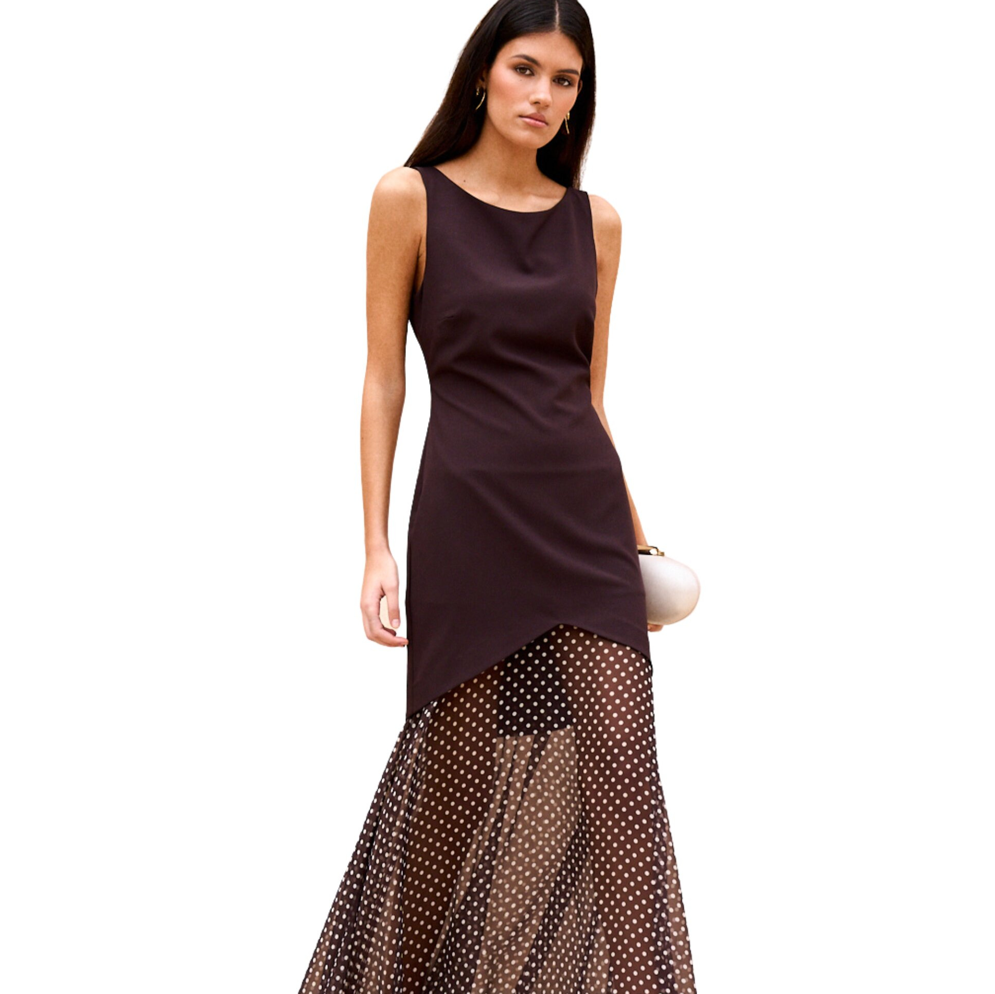 Vestido largo con falda semitransparente microestampada MIPHAI