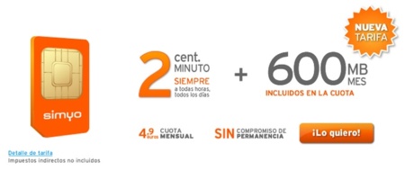Simyo estrena la Tarifa 2 céntimos más 600 MB por 4,9 euros
