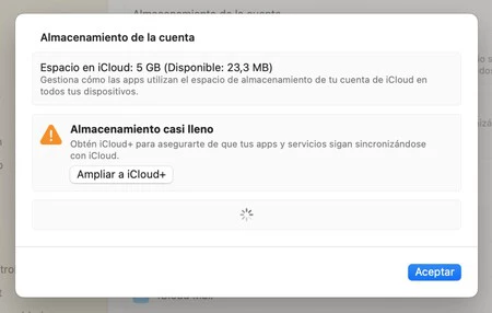 aviso almacenamiento icloud