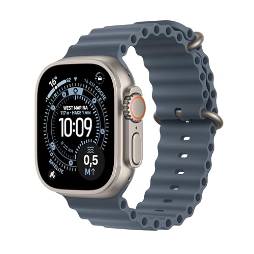 Apple Watch Ultra 3 GPS + Cellular, Reloj prémium para Running y Multideporte con Caja de Titanio Resistente de 49 mm y Correa Ocean Azul náutico. Monitores avanzados de Salud