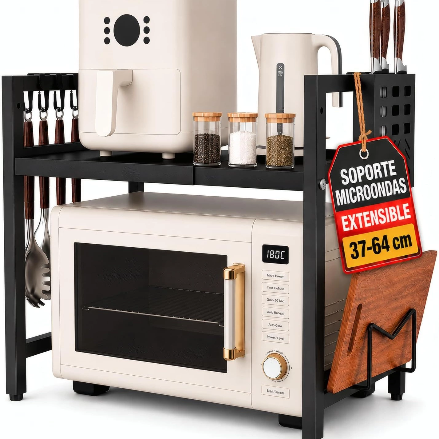 Soporte Microondas Extensible - Mueble Estantería Cocina 2 Niveles
