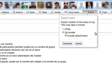 Google Wave añade la posibilidad de descargar su contenido en un ZIP