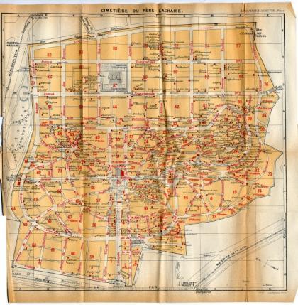Plano del Cementerio de Père Lachaise, Paris