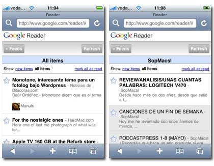 Nuevo Google Reader optimizado para iPhone