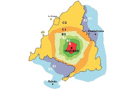 トランスポートのサブスクリプションが分割されるさまざまなエリアを含むマップ