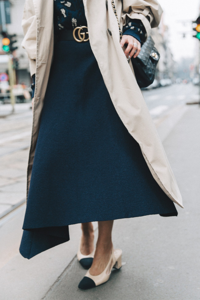 Trench Edited Leopard Sweater Midi Skirt Chanel Slingback Shoes Chanel Vintage Bag Ouftit Streetstyle 53