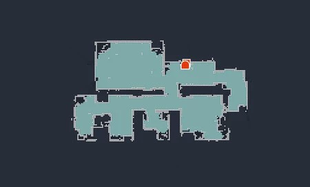 掃除機のルートを記した地図です。緑色は清掃されたエリアです。部屋の境界は点線でマークされます。