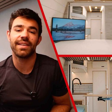 Tardó tres años, pero se ha construido la camper modular definitiva en una furgo: tiene cocina, baño, salón con tele y dormitorio			 