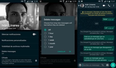 個別のチャットでの自己破壊的なメッセージ
