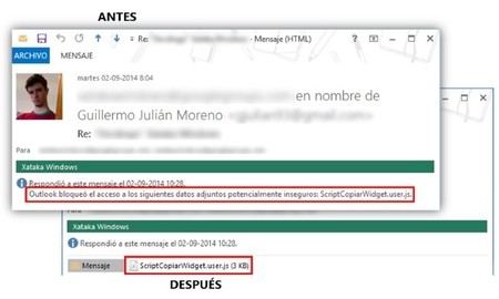 Como evitar que Outlook bloquee los archivos adjuntos con extensiones .exe, .js y similares