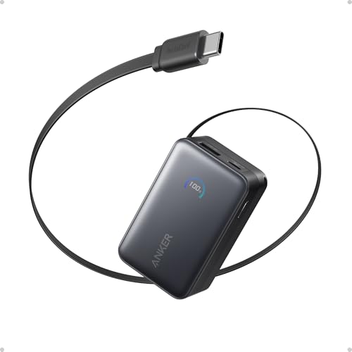 Anker Nano Power Bank Cargador portátil de 10000 mAh Cable retráctil Anker InstaCord de 70 cm batería de 45W de Potencia máxima, para iPhone 17/16 Pro MAX, iPad, Galaxy, Pixel y más
