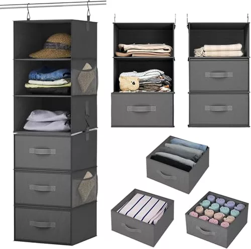 ZAMINN Organizador armario colgante 6 estantes plegables en 2 módulos de 3 compartimentos