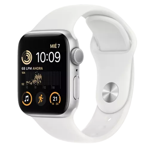 APPLE Watch SE (2022), GPS, 40 mm, Caja de aluminio, Vidrio delantero Ion-X, Correa deportiva Plata