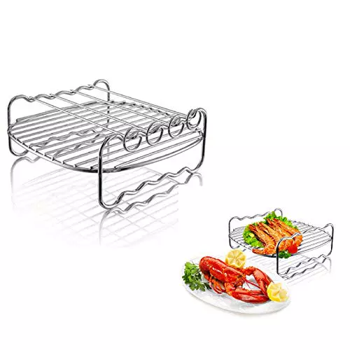 Estante de freidora de aire, multipropósito doble capa con pinchos y soporte de metal resistente al calor, apto para lavavajillas, soporte de metal para freidora de aire XL (φ17,8 cm cuadrado)